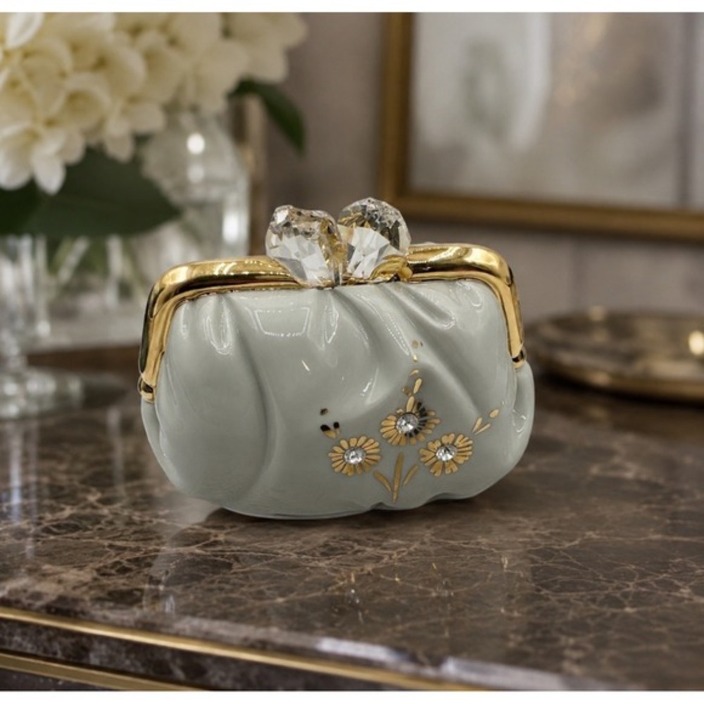 Porcellane RG Italy Limoges Porcelain Purse Trinket‎ Box Swarovski Crystal 17